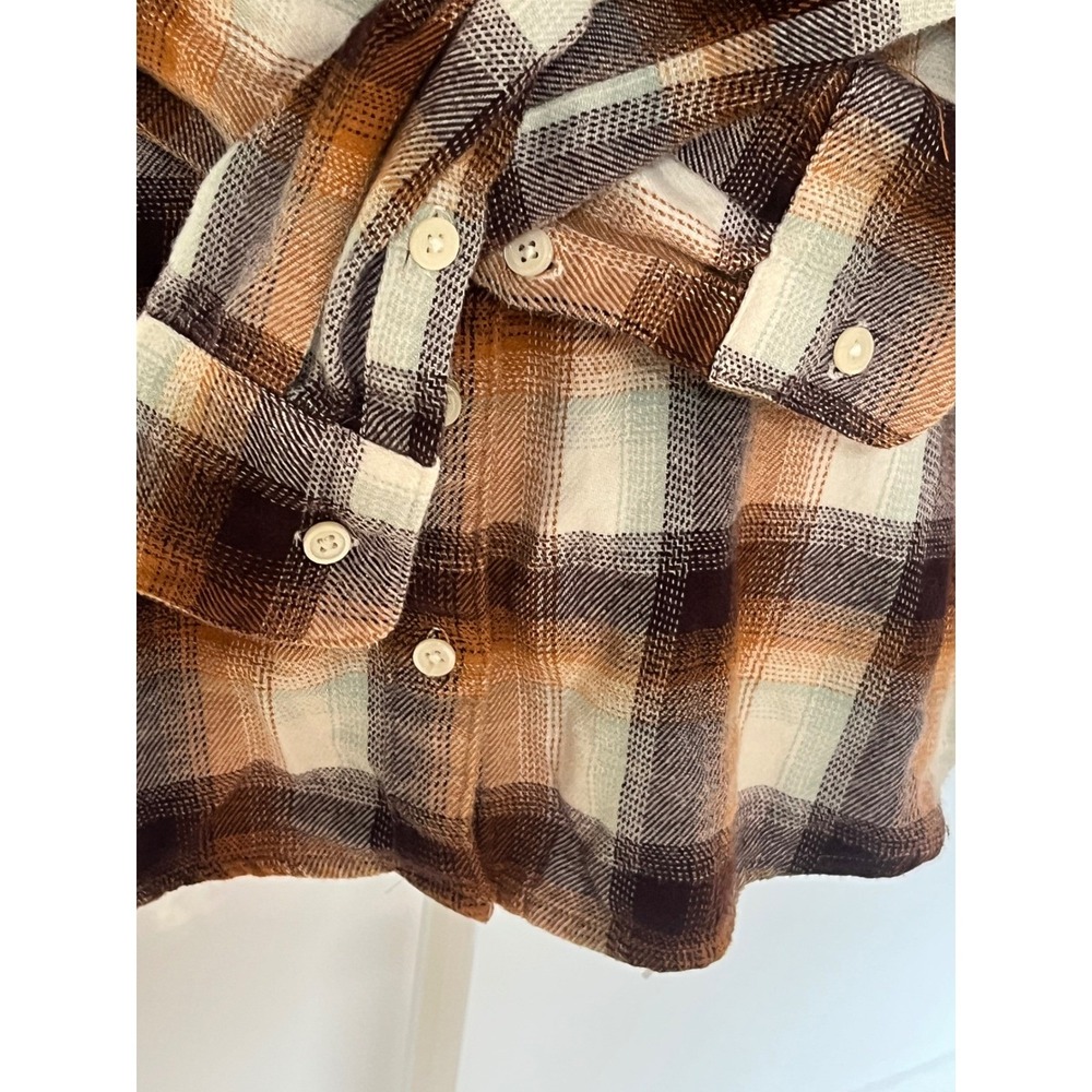 Madewell plaid flannel Button down shirt women's‎ small 100% cotton brown cream - Picture 12 of 13